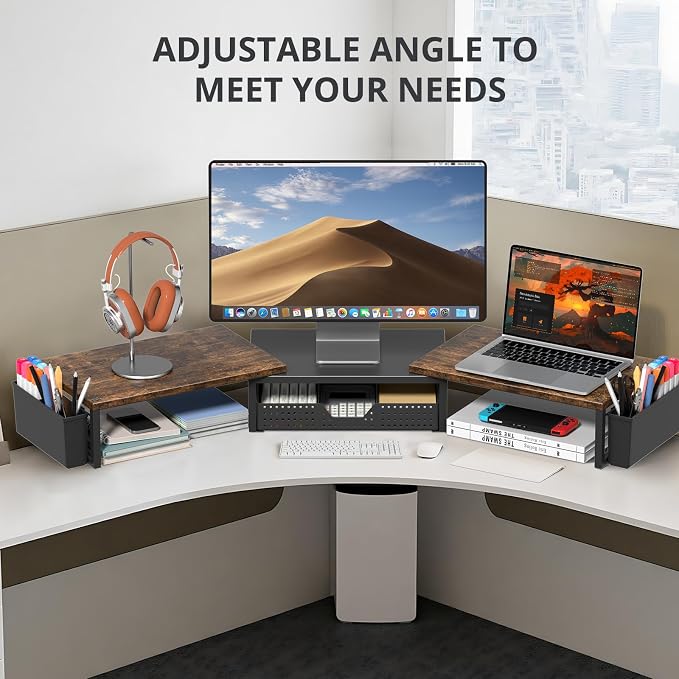 OPNICE Wood Desk Organizers and Accessories, Dual Monitor Stand Riser - Image 5