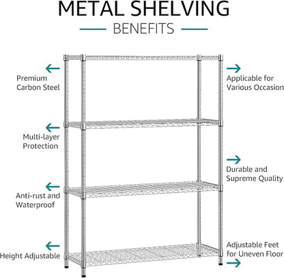 IZEUK 4-Tier Adjustable Heavy Duty Metal Wire Shelving Unit, Wide Storage Rack - Image 4
