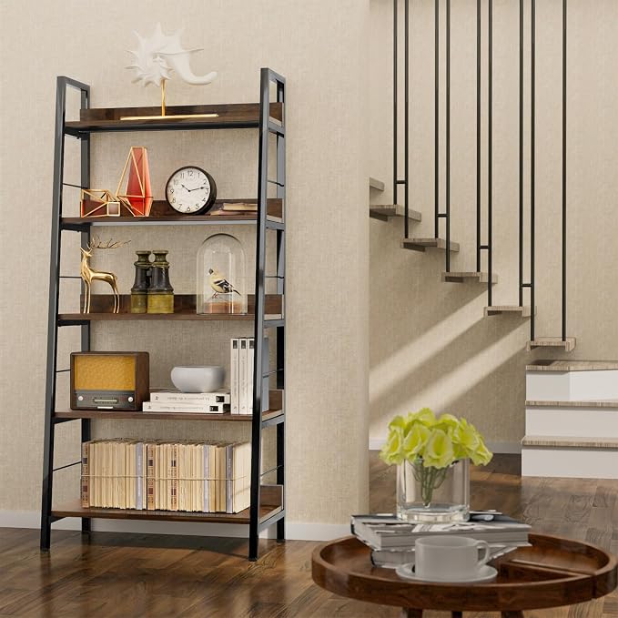 Himimi Bookshelf, Industrial Wood Bookshelves and Bookcases, Ladder Shelf 5 Tier - Image 8
