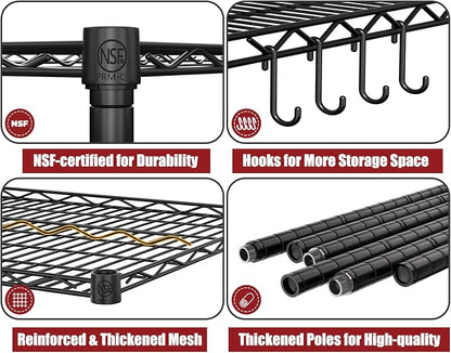 PrimeZone 4 Packs 55.5" W x 24" D x 80" H Heavy Duty Wire Storage Shelves - Image 4