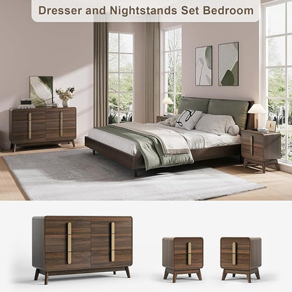 Mid Century Modern Bedroom Set, 6 Drawer Dresser and Nightstand Sets - Image 5