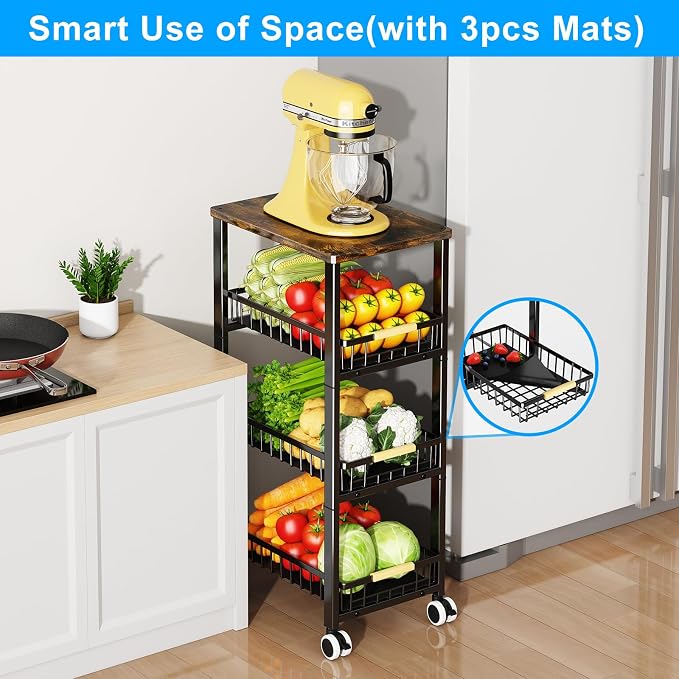 Fruit Vegetable Storage Basket for Kitchen, 4 Tier Large Pull-Out Metal Wire - Image 2