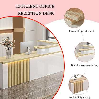 Receptionist Desk with LED Light，Wooden Salon Checkout Counter with Storage - Image 4