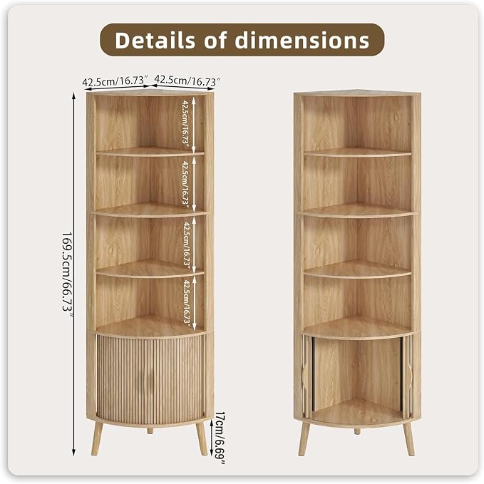 5-Tier Corner Shelf, 66.73''Tall Modern Corner Bookshelf, 5 Shelf Bookcase - Image 2