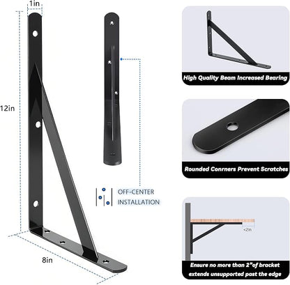 4 Pack L12 x H 8" Heavy Duty Shelf Brackets - Image 2