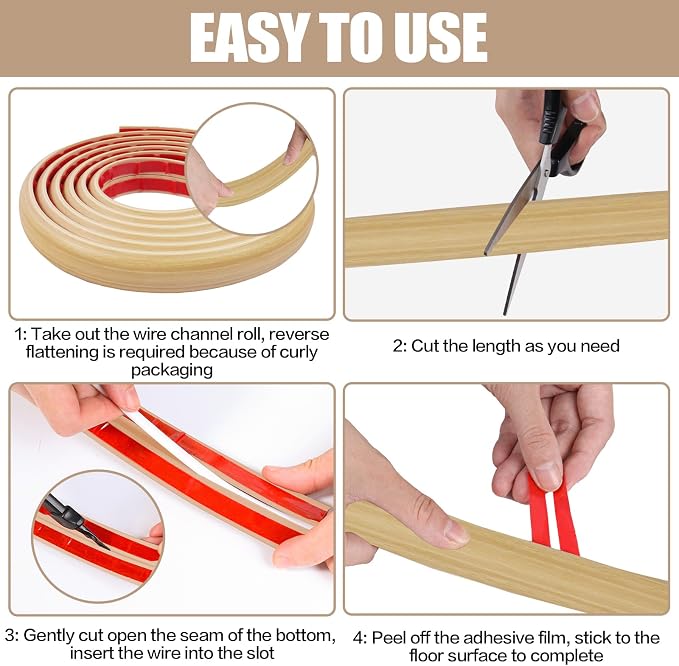 Floor Cord Cover Self Adhesive Cord Hider, 20FT Cable Management, Extension - Image 8