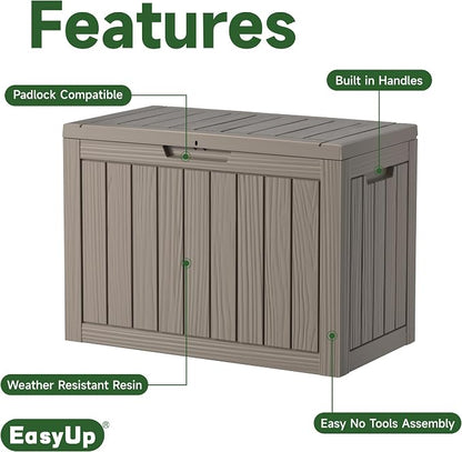 EasyUp 45 Gallon Outdoor Storage Box, Resin Waterproof UV-Resistant Deck Box - Image 3