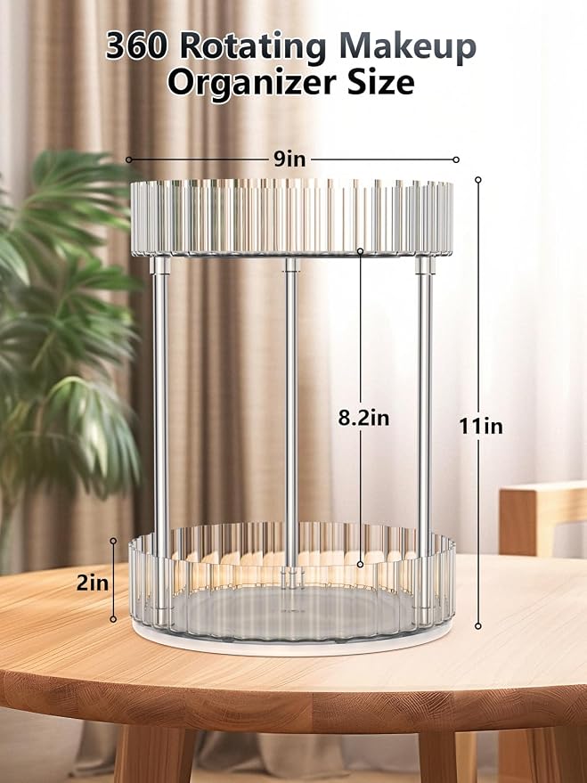Makeup Organizer, 360° Rotating Makeup Organizer, 2-Tier Round Rotating - Image 3
