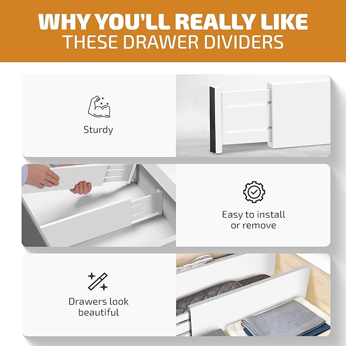 6 Pack Drawer Dividers 4 Inch High, 11”-17" Adjustable Bamboo Organizers Large - Image 9