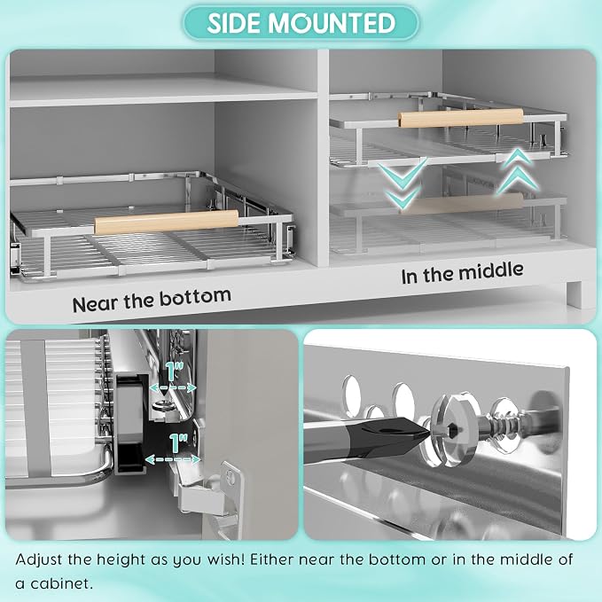 2Pack Expandable Pull Out Cabinet Organizer, Adjustable Width:12.3~18.5''W x - Image 3