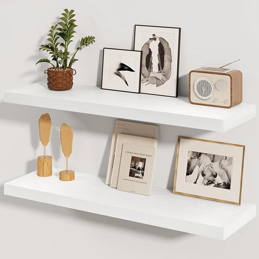 Fun Memories White Floating Shelves 36 Inch Long, 8 Inch Deep Floating Shelf by FunMemories