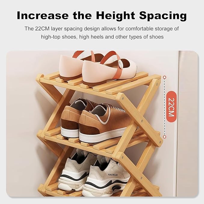 YYW Bamboo Shoe Rack for Entryway, Free Standing Shoe Racks Shelf Closet - Image 3