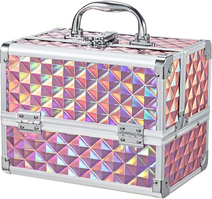 Makeup Case with Lighted Mirror Travel Makeup Organizer Box 2 Trays Lockable by Faquenc