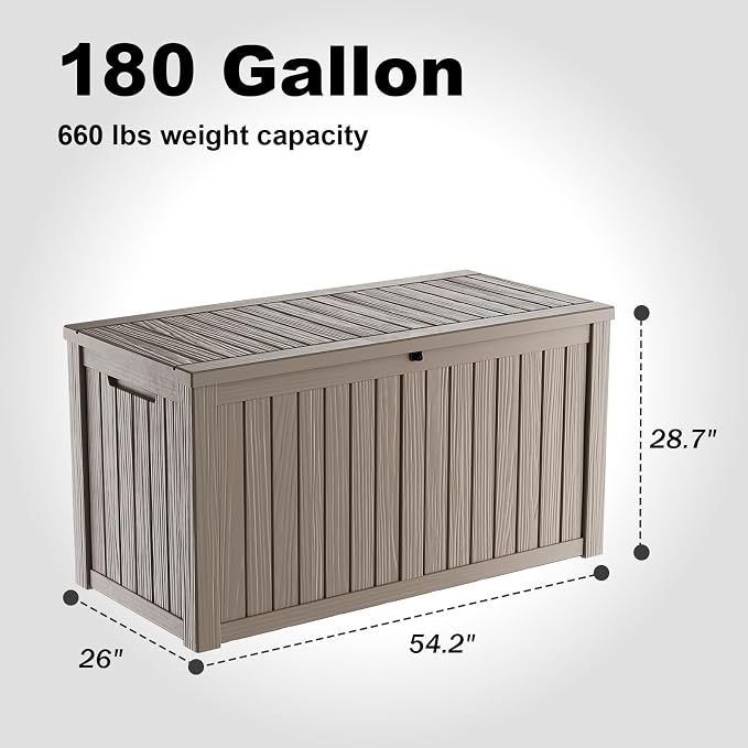 180Gallon Waterproof Outdoor Storage Box, UV Resistant Resin Deck Box - Image 2