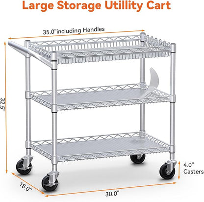 WDT 990Lbs Capacity Heavy Duty Rolling Utility Cart, NSF Rolling Carts - Image 3