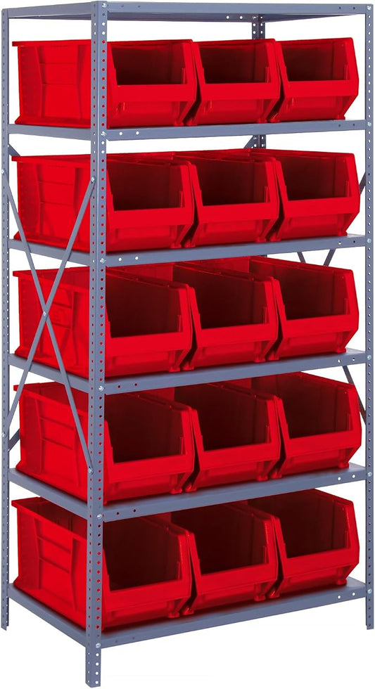 Quantum Storage Systems Wire Shelving Unit W/15 RED Bins by QuantumStorageSystems