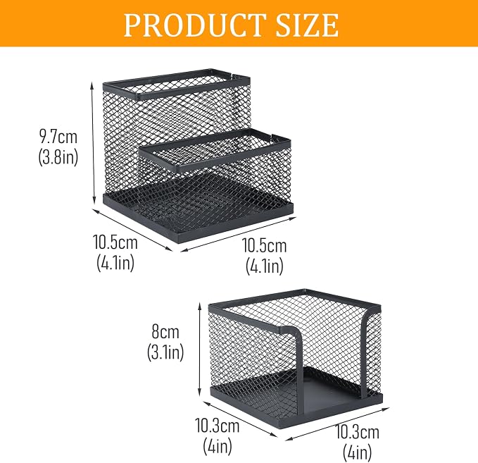 Pencil Holder for Desk, Dual-Compartment Mesh Desk Organizer Set, 2-Piece Set - Image 5
