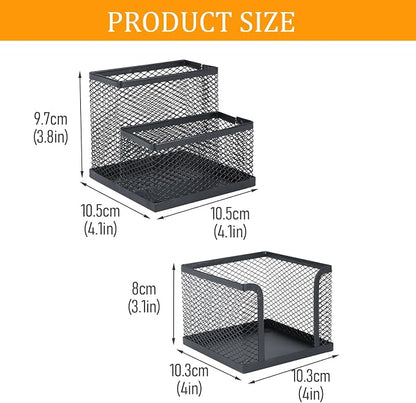 Pencil Holder for Desk, Dual-Compartment Mesh Desk Organizer Set, 2-Piece Set - Image 5