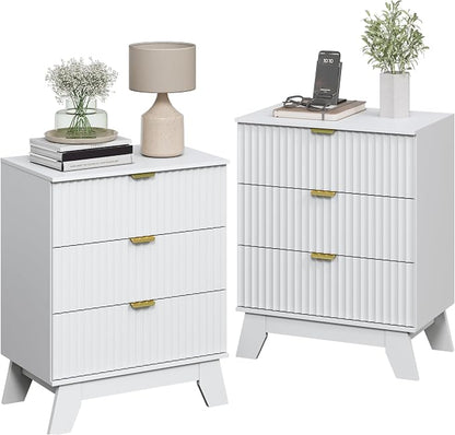 Night Stand Set 2, Bedside Table & End Table, Mid Century Modern Fluted Wood - Image 3
