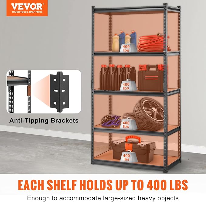 VEVOR Storage Shelving Unit, 5-Tier Adjustable, 2000 lbs Capacity, Heavy Duty - Image 3