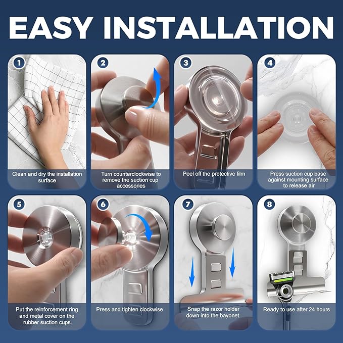 Suction Cup Razor Holder for Shower Wall 2 Pack, Heavy-Duty 15lbs Suction Hooks - Image 5