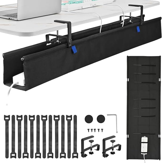 48" Under Desk Cable Management Tray- Clamp/Screw Mount Desk Cable Organizer by ELEVEXA