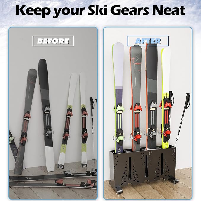 Heavy Duty Metal Ski Storage Rack, 12 Pair Freestanding Steel Ski Holder - Image 4
