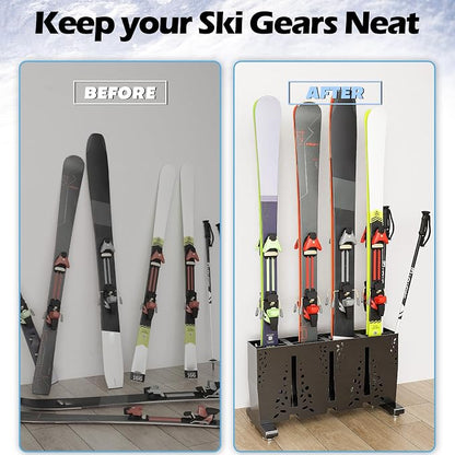 Heavy Duty Metal Ski Storage Rack, 12 Pair Freestanding Steel Ski Holder - Image 4