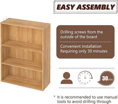 Wooden 3 Tier Book Shelf, 3 Cube Storage Organizer, 3 Tier Low Bookcase Storage - Image 4