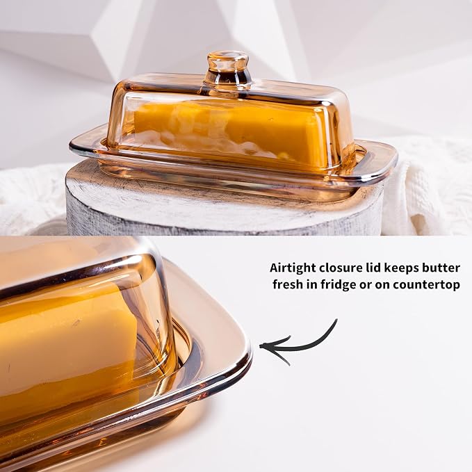 Butter Dish with Lid for Countertop, Elegant Champagne-Colored Covered Glass - Image 5
