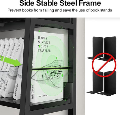 Himimi Black Ladder Bookshelf, 5 Shelf Bookcase Industrial Bookshelf Wood and - Image 5