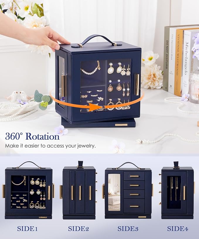 Homde Christmas Gifts Jewelry Box 360° Rotating, Necklace Earring Organizer - Image 3