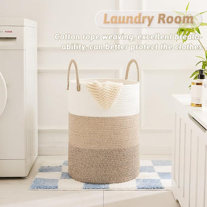 Laundry Basket, Woven Cotton Rope Laundry Hamper, 80L - Image 2