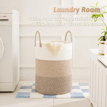 Laundry Basket, Woven Cotton Rope Laundry Hamper, 60L - Image 2