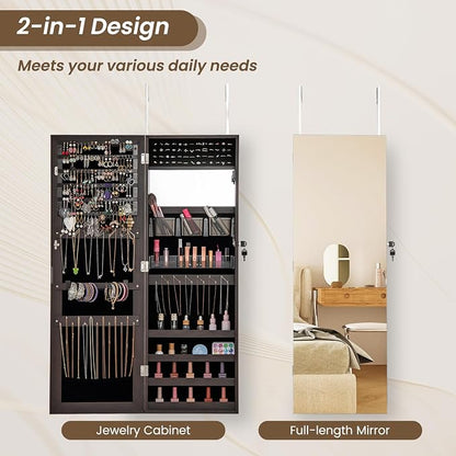 CHARMAID Jewelry Cabinet Wall or Door Mounted, Hanging Lockable Jewelry Armoire - Image 6