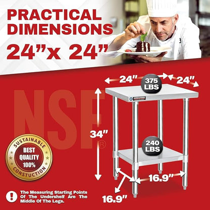 DuraSteel 24x24 Stainless Steel Work Table - Image 2
