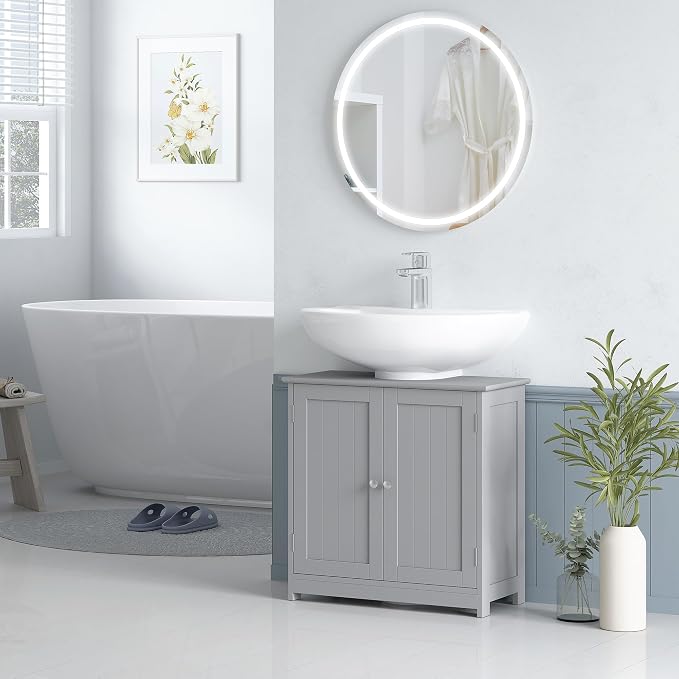 kleankin 23.5" Pedestal Sink Storage Cabinet, Freestanding Bathroom Under Sink - Image 7