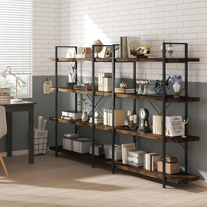 Heavy Duty 4-Tier Industrial Bookcase, 120lbs Shelf Capacity, Rustic Open - Image 7