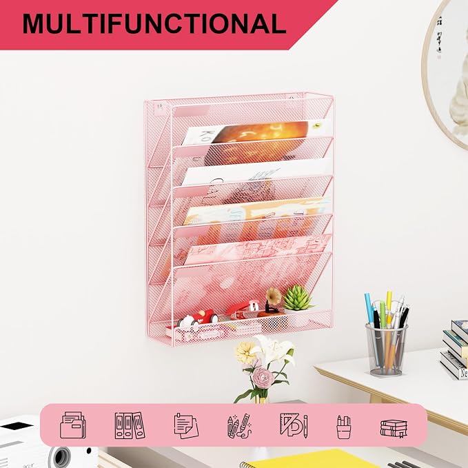 Wall File Organizer Holder Mesh Hanging Paper Document Holder, Vertical 6 - Image 6