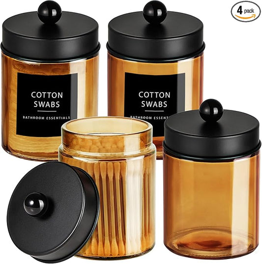 Amolliar Bronze Glass Apothecary Jar, Qtip Holder Metal Lid & Stickers by Amolliar