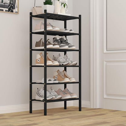 6-Tier Bamboo Small Shoe Rack, Free Standing Wood Shoe Shelf Storage Organizer - Image 2