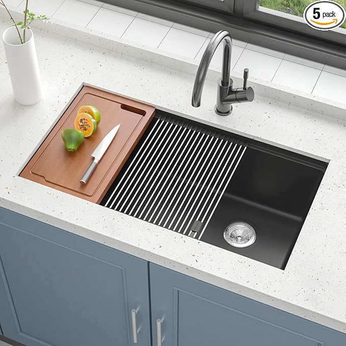 33 Inch Granite Undermount Kitchen Sink, TECASA Utility Composite Single Bowl by TECASA