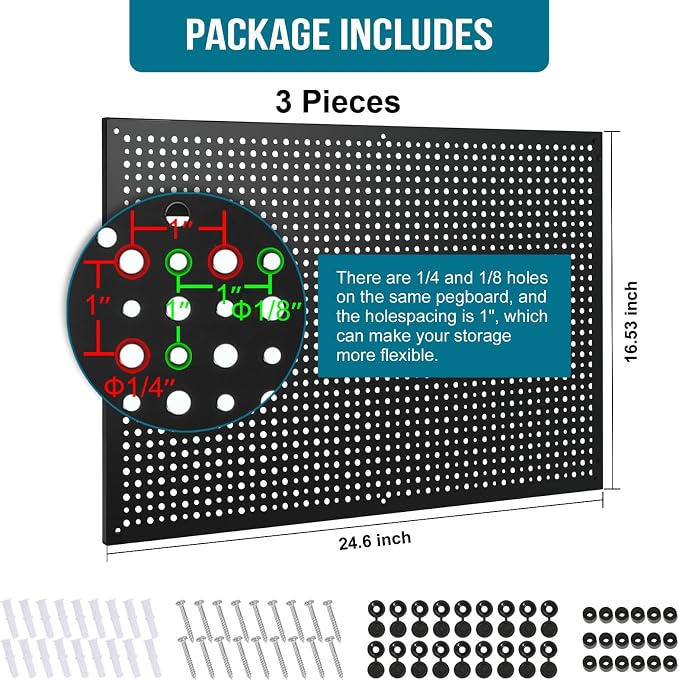 Peg Board, 3 Pack 16-Inch X 24-Inch Heavy Duty Metal Peg Board Tool - Image 4