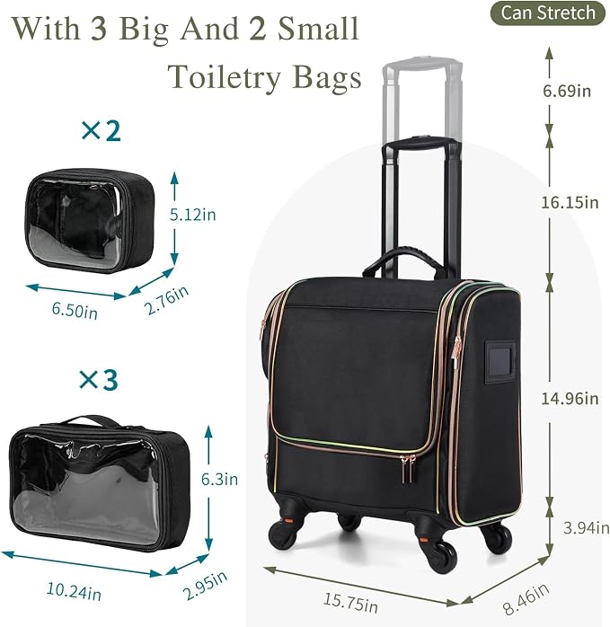 Stagiant Rolling Makeup Train Case, Professional Makeup Case, Travel Cosmetic - Image 6