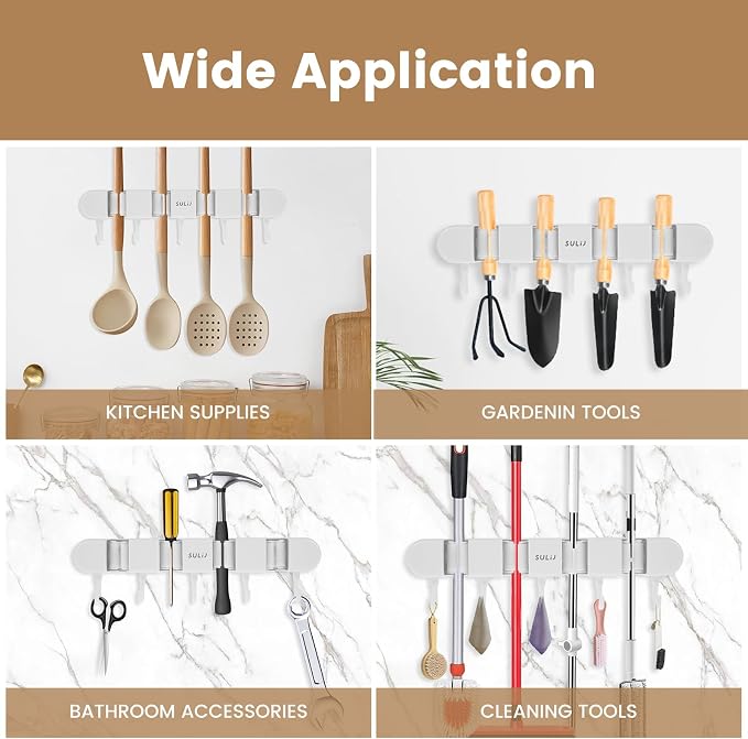 3PCS Broom Holder Wall Mount, No-Drilling Self-Adhesive Mop and Broom Storage - Image 2