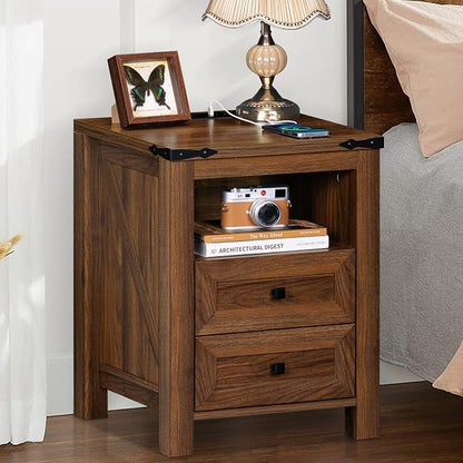 Nightstands Set of 2 with Charging Station, Farmhouse Side End Table with 2 - Image 7