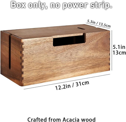 Acacia Wood Cable Management Box, Wooden Cord Hider & Organizer - Image 2