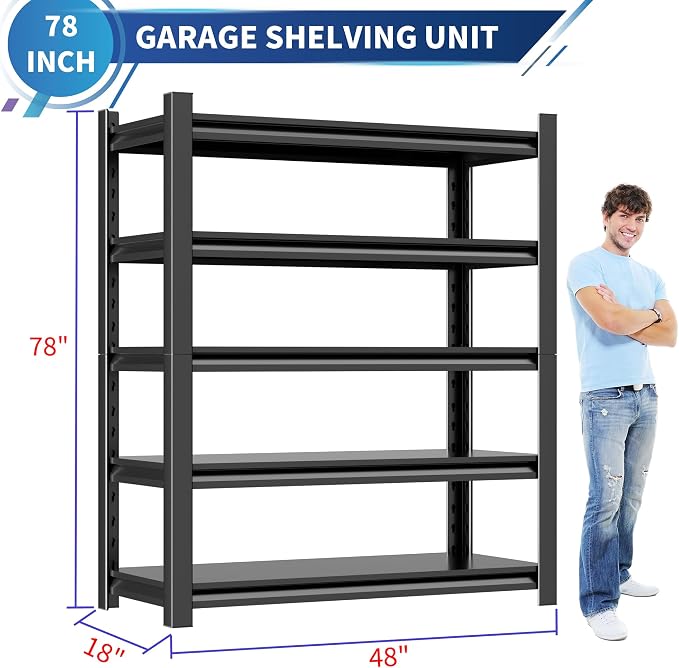 78" H 47.2" Wide Garage Shelving, Thickened Heavy Duty Metal Shelving - Image 2