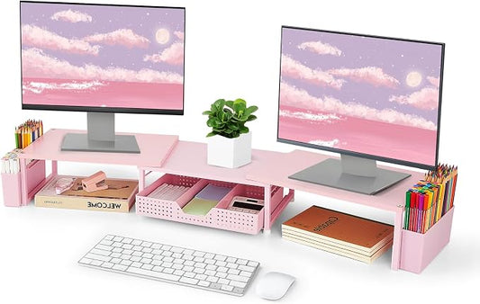 OPNICE Wood Desk Organizers and Accessories, Dual Monitor Stand Riser by OPNICE