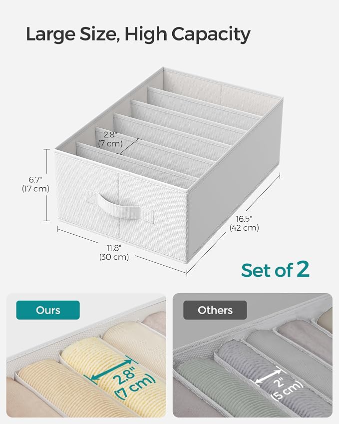 SONGMICS Set of 2 Large Size Wardrobe Clothes Organizers, 6-Compartment - Image 5